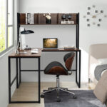Space-Saving L-Shaped Corner Desk with Hutch and Footrest Bars