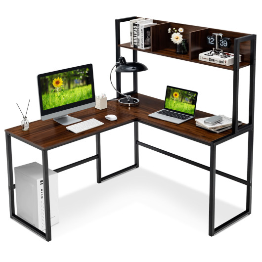 Space-Saving L-Shaped Corner Desk with Hutch and Footrest Bars - Image 21