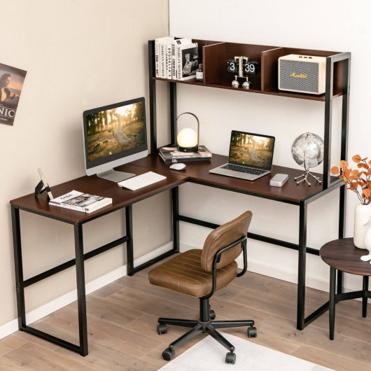 Space-Saving L-Shaped Corner Desk with Hutch and Footrest Bars - Image 22