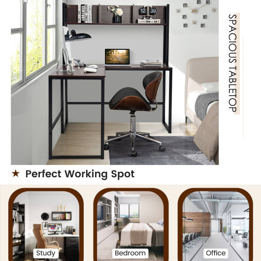 Space-Saving L-Shaped Corner Desk with Hutch and Footrest Bars - Image 23