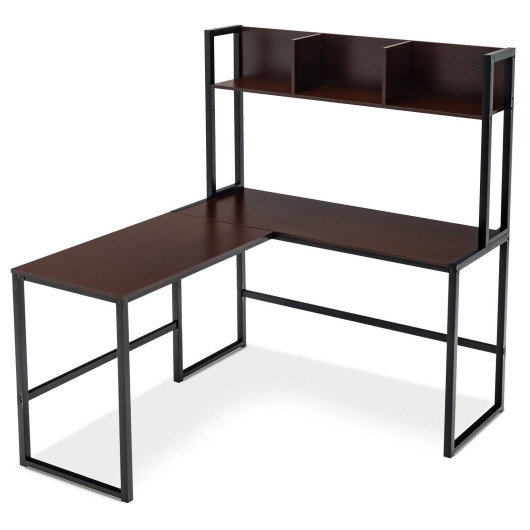 Space-Saving L-Shaped Corner Desk with Hutch and Footrest Bars - Image 24