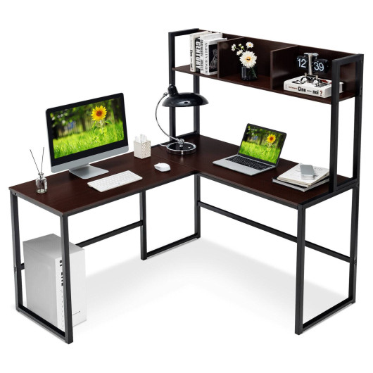 Space-Saving L-Shaped Corner Desk with Hutch and Footrest Bars - Image 25