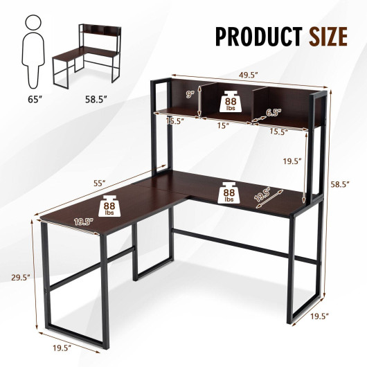 Space-Saving L-Shaped Corner Desk with Hutch and Footrest Bars - Image 26