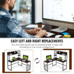 Space-Saving L-Shaped Corner Desk with Hutch and Footrest Bars