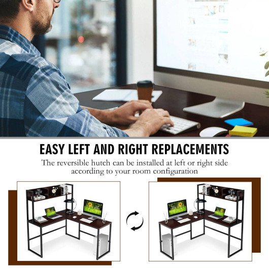 Space-Saving L-Shaped Corner Desk with Hutch and Footrest Bars - Image 27
