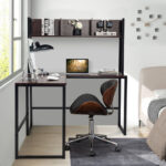 Space-Saving L-Shaped Corner Desk with Hutch and Footrest Bars