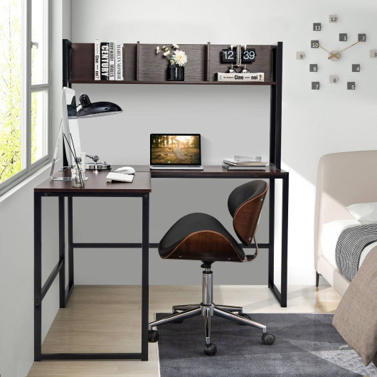 Space-Saving L-Shaped Corner Desk with Hutch and Footrest Bars - Image 28