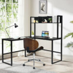 Space-Saving L-Shaped Corner Desk with Hutch and Footrest Bars