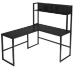 Space-Saving L-Shaped Corner Desk with Hutch and Footrest Bars