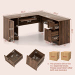 Space-Saving L-Shaped Desk with Drawers, Keyboard Tray, and Cabinet