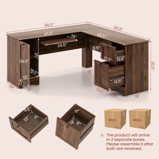 Space-Saving L-Shaped Desk with Drawers, Keyboard Tray, and Cabinet - Image 11