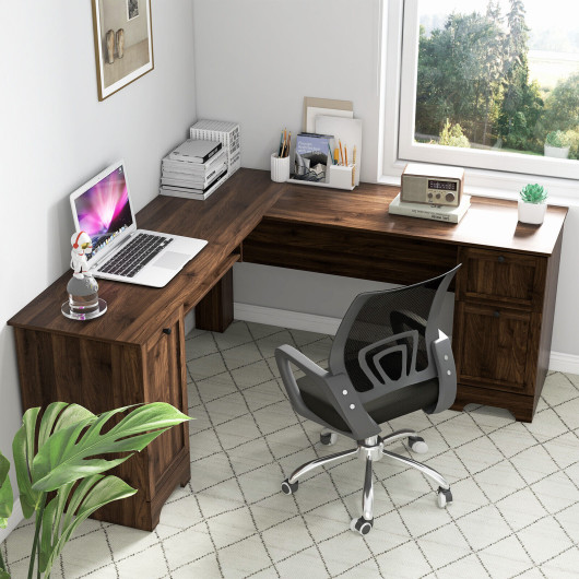 Space-Saving L-Shaped Desk with Drawers, Keyboard Tray, and Cabinet - Image 12