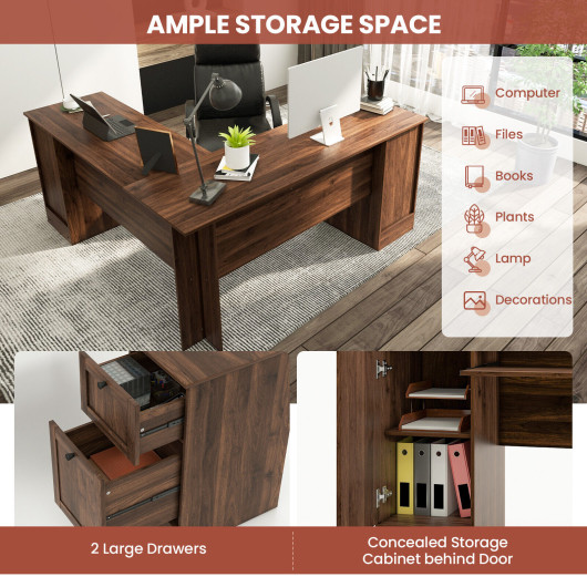 Space-Saving L-Shaped Desk with Drawers, Keyboard Tray, and Cabinet - Image 13