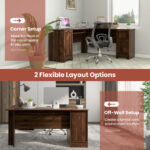 Space-Saving L-Shaped Desk with Drawers, Keyboard Tray, and Cabinet