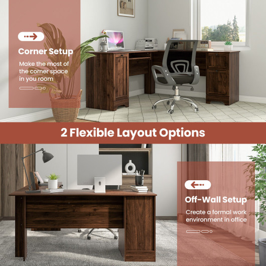 Space-Saving L-Shaped Desk with Drawers, Keyboard Tray, and Cabinet - Image 14