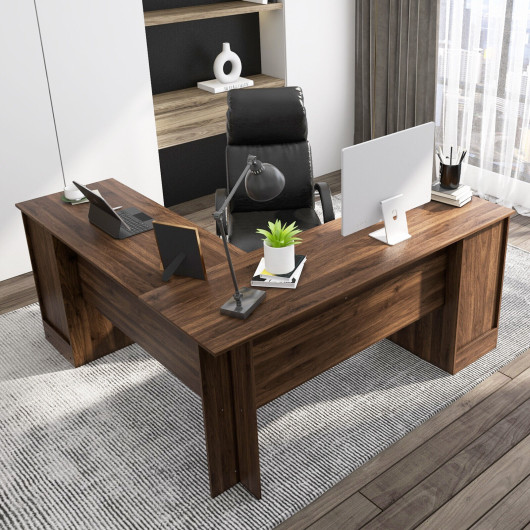 Space-Saving L-Shaped Desk with Drawers, Keyboard Tray, and Cabinet - Image 8