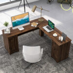 Space-Saving L-Shaped Desk with Drawers, Keyboard Tray, and Cabinet