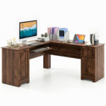 Space-Saving L-Shaped Desk with Drawers, Keyboard Tray, and Cabinet