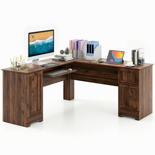 Space-Saving L-Shaped Desk with Drawers, Keyboard Tray, and Cabinet - Image 10