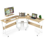 Space-Saving L Shaped Reversible Desk with Adjustable Monitor Stand