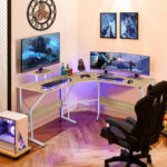 Space-Saving L Shaped Reversible Desk with Adjustable Monitor Stand
