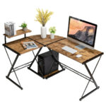 Space-Saving Reversible L-Shaped Desk with Shelf and CPU Stand