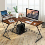 Space-Saving Reversible L-Shaped Desk with Shelf and CPU Stand