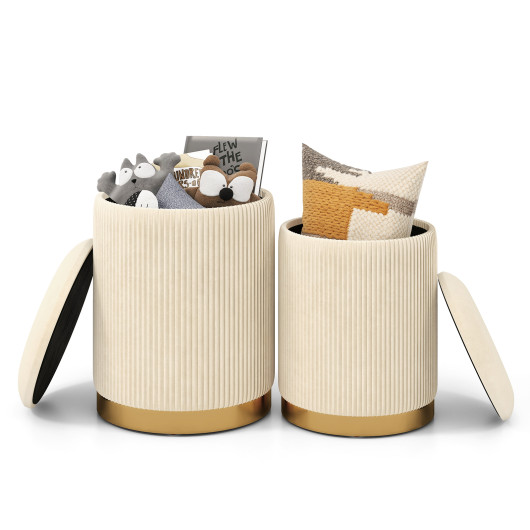 Stackable Velvet Linen Storage Ottomans with Gold Trim (Set of 2)