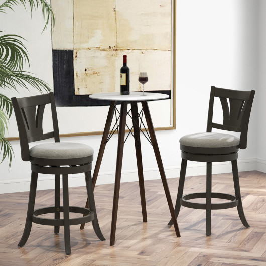 Gray 26.5 Inch Swivel Bar Stool with Backrest and Footrest - Image 2