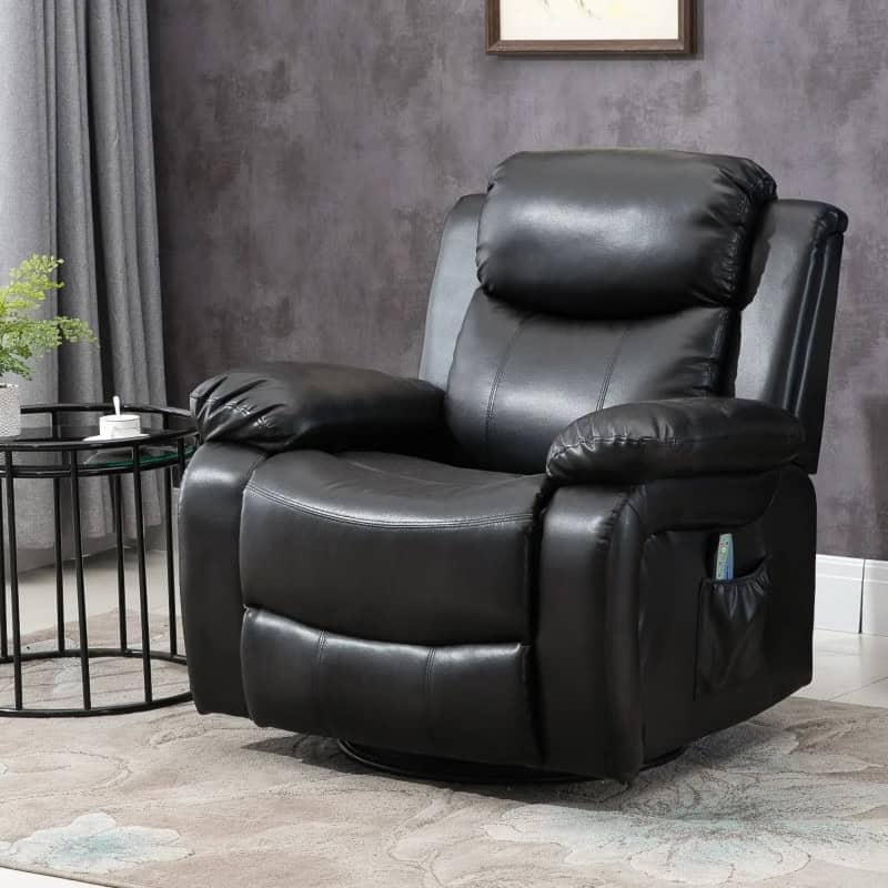 Adjustable Black Faux Leather Massage Recliner Chair with Footrest