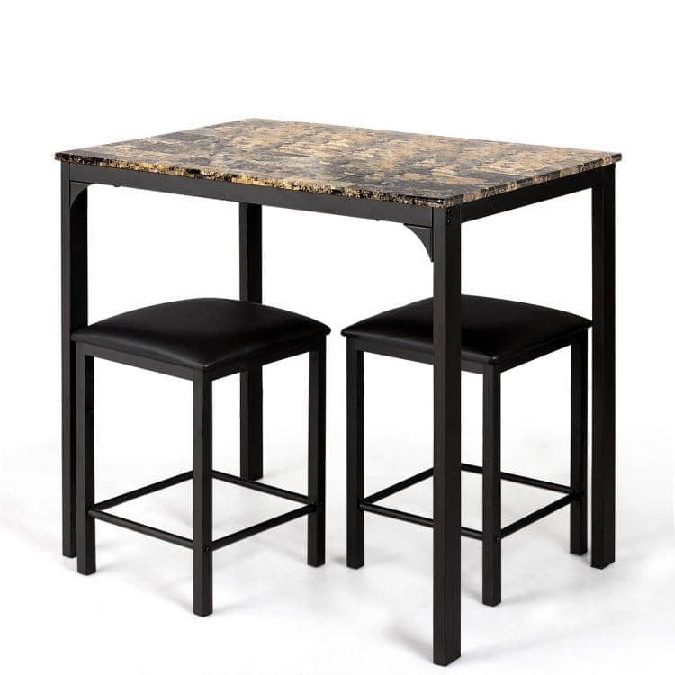 Modern Faux Marble Table and Black Stools Dining Set (3-Piece) - Image 2