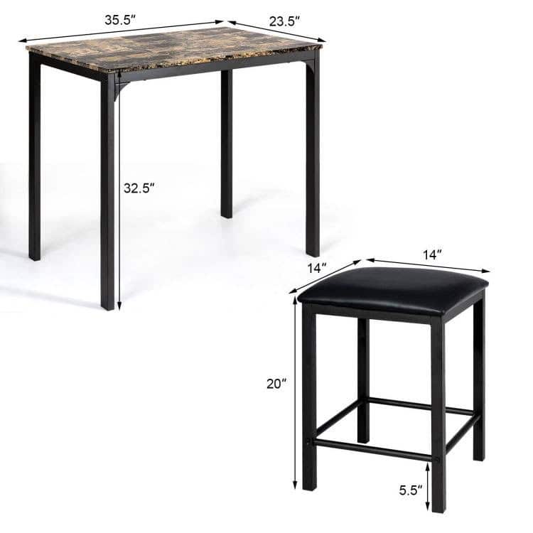 Modern Faux Marble Table and Black Stools Dining Set (3-Piece) - Image 5