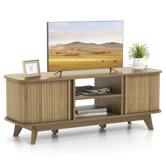 Oak TV Stand with Sliding Doors for 55-Inch TVs - Image 4