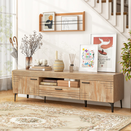 Oak TV Stand with Cabinets and Drawer for 65 Inch TVs