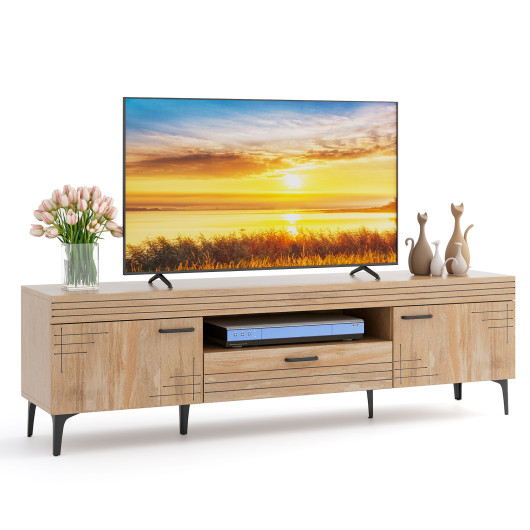 Oak TV Stand with Cabinets and Drawer for 65 Inch TVs