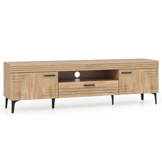 Oak TV Stand with Cabinets and Drawer for 65 Inch TVs