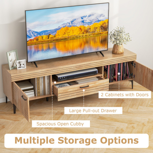 Oak TV Stand with Cabinets and Drawer for 65 Inch TVs