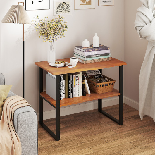 Teak Wood 2-Tier End Table with Open Shelves