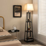 Trapezoidal Floor Lamp with 3-Tier Storage Shelves and Shade