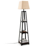 Trapezoidal Floor Lamp with 3-Tier Storage Shelves and Shade