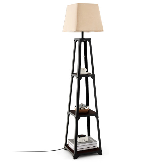 Trapezoidal Floor Lamp with 3-Tier Storage Shelves and Shade - Image 3