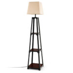 Trapezoidal Floor Lamp with 3-Tier Storage Shelves and Shade