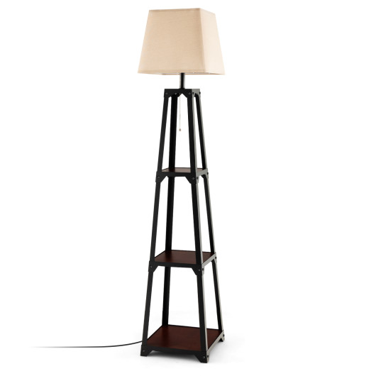Trapezoidal Floor Lamp with 3-Tier Storage Shelves and Shade - Image 4