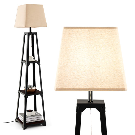 Trapezoidal Floor Lamp with 3-Tier Storage Shelves and Shade - Image 6
