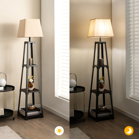 Trapezoidal Floor Lamp with 3-Tier Storage Shelves and Shade - Image 7