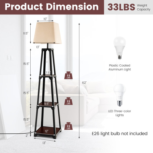 Trapezoidal Floor Lamp with 3-Tier Storage Shelves and Shade - Image 5