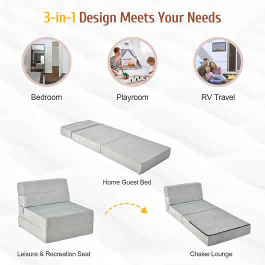 Tri Fold Convertible Chair Sofa Bed with Removable Cover - Image 11