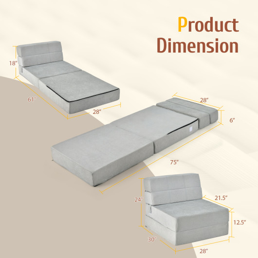 Tri Fold Convertible Chair Sofa Bed with Removable Cover - Image 10