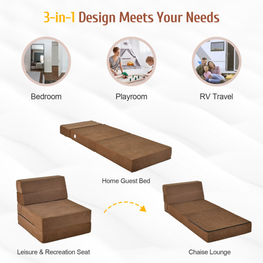Tri Fold Convertible Chair Sofa Bed with Removable Cover - Image 4
