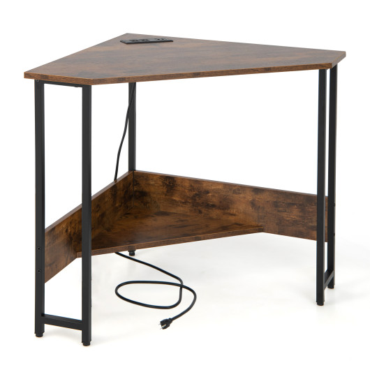 Space-Saving Triangle Corner Desk with Charging Station and Storage